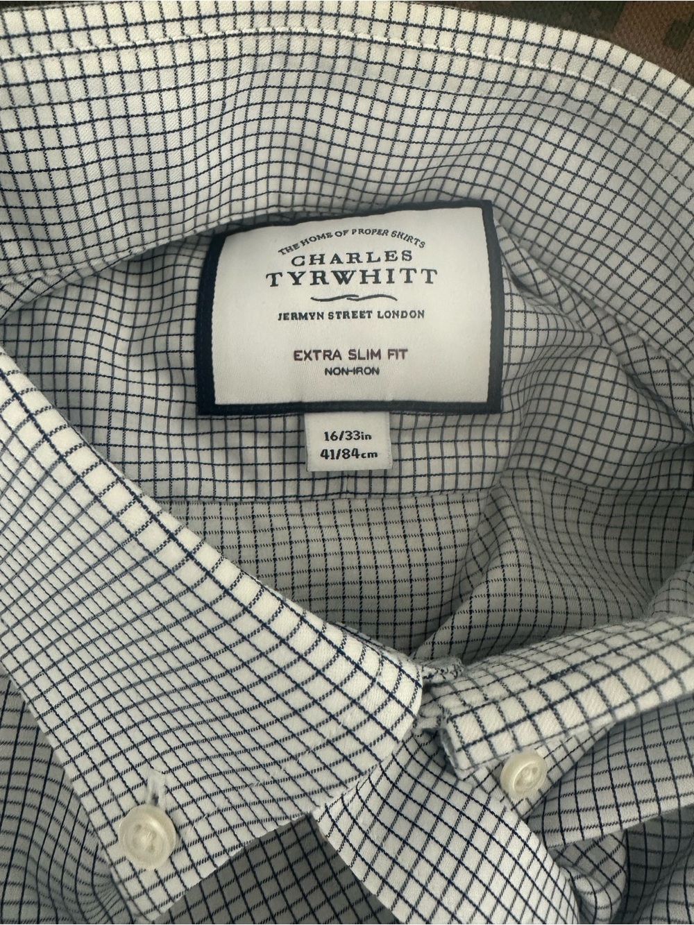 Charles Tyrwhitt White Shirt with Navy Grid Pattern - Extra Slim Fit